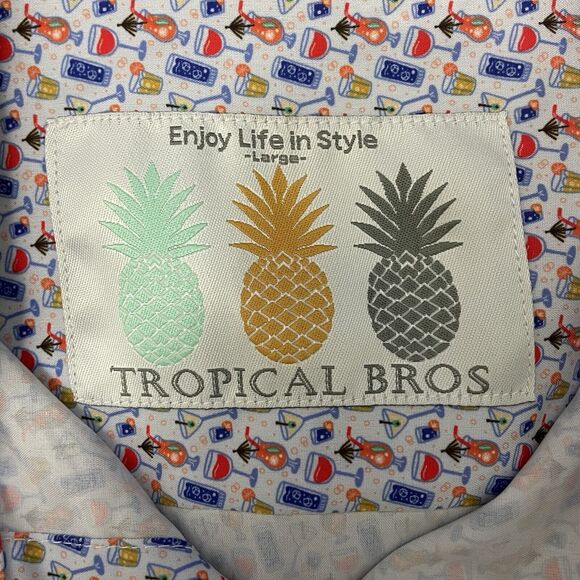 Tropical Bros Men's Large Alcohol Drinks AOP Moisture Wicking Button-Front Shirt - Picture 6 of 7